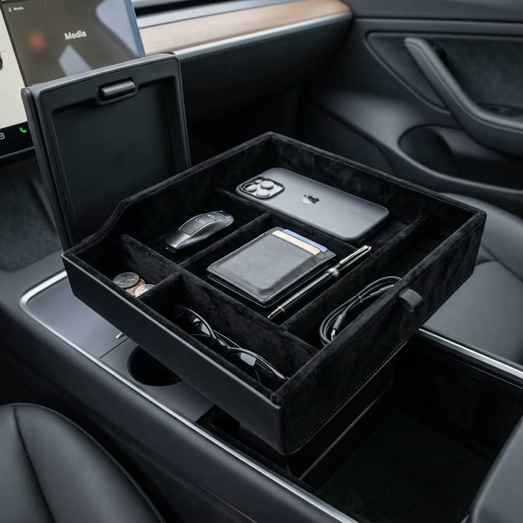 ถาดวางของคอนโซลกลาง 2 ชั้น บุผ้ากำมะหยี่ Model 3 Highland